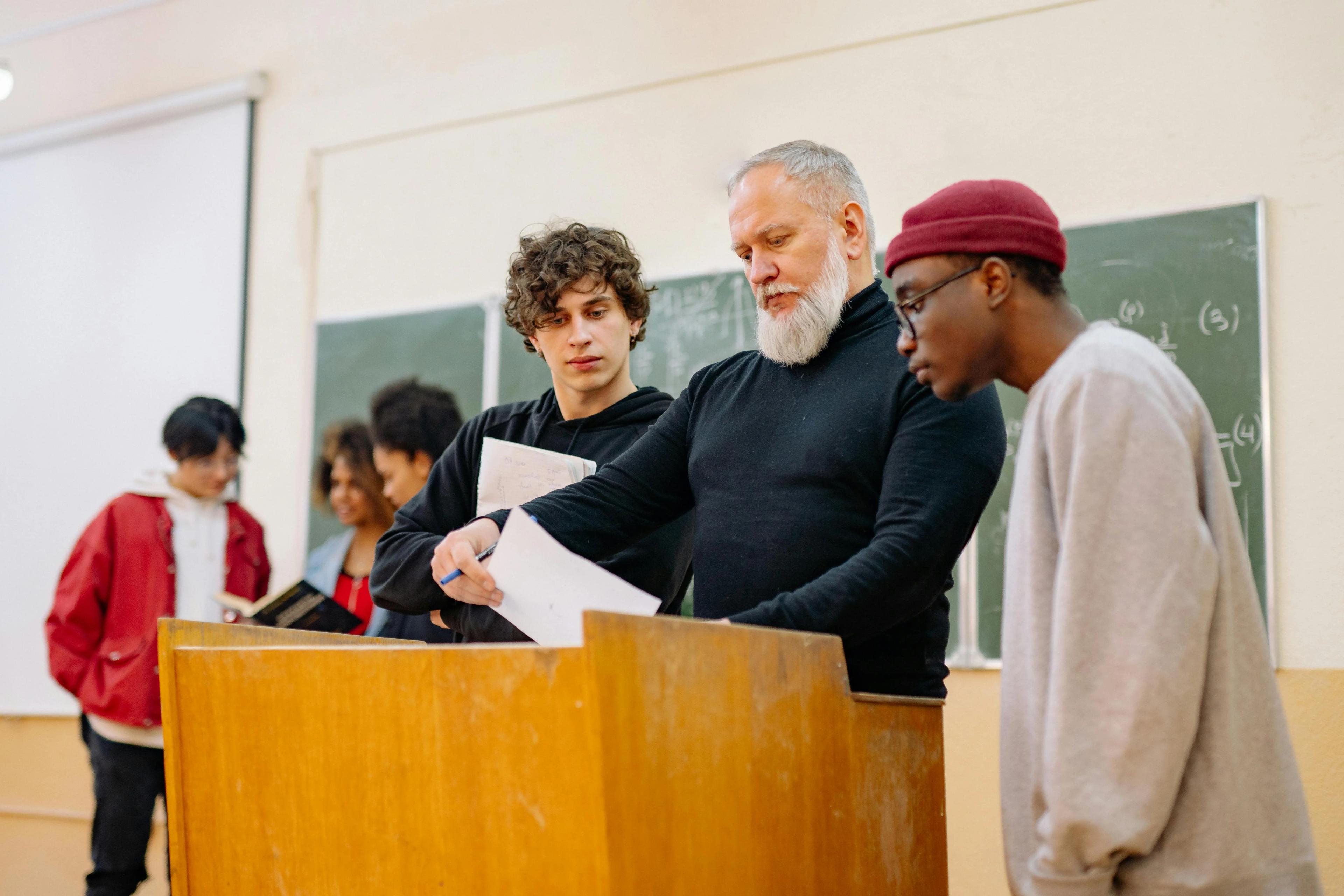 Young people in a university class